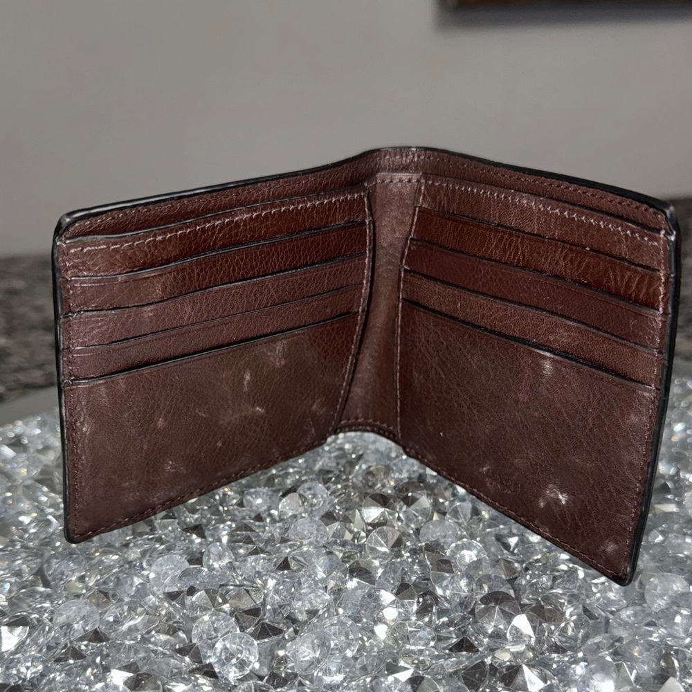 Coach men’s wallet Rich Brown Embossed Leather Card Holder EUC - Picture 3 of 11